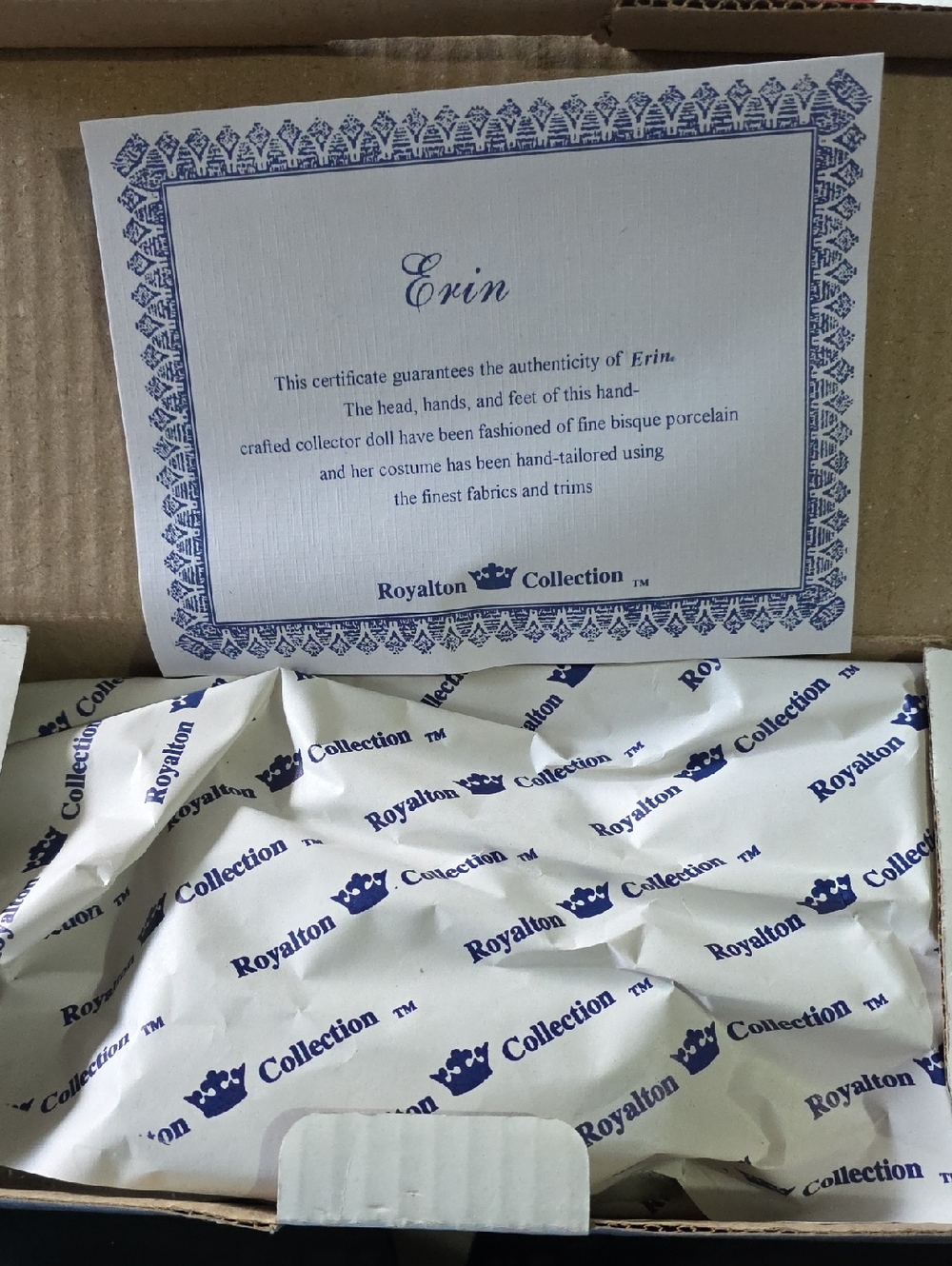 Erin Porcelain Doll - White & Blue Certificate